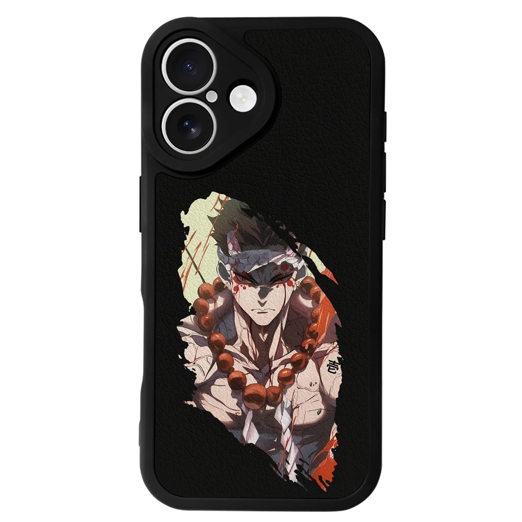 鬼滅の刃 グッズ,悲鳴嶼 行冥 - IPhone 16シリーズ対応 ・ シリコンスマホケース ・ レザー調 ・ 高精度フィット ・ 耐衝撃 ・ ワイヤレス充電対応 ・ 精密カット